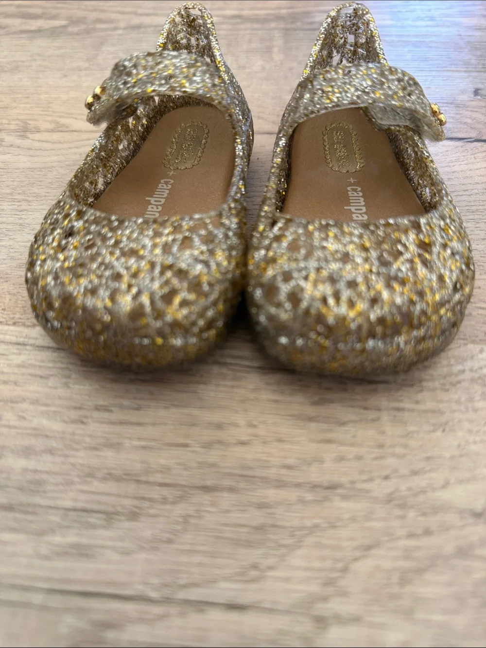 Mini Melissa Girls Glitter Gold Mary Jane Flats